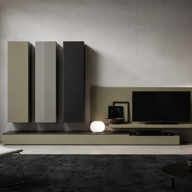 Σύνθεση Image μοντέρνα σύνθεση σαλονιού με TV unit και επιτοίχια ντουλάπια